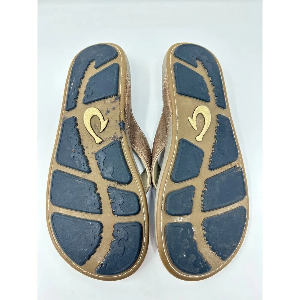 OluKai Men's Nui Brown Leather Flip Flop Sandals Men’s Size 10